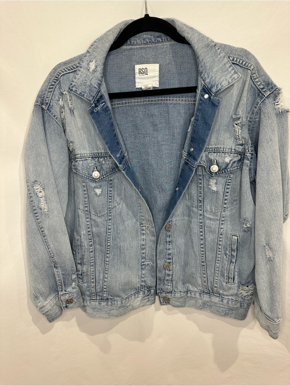 RSQ Washed Light Blue Distressed Denim Jacket - Trucker Style